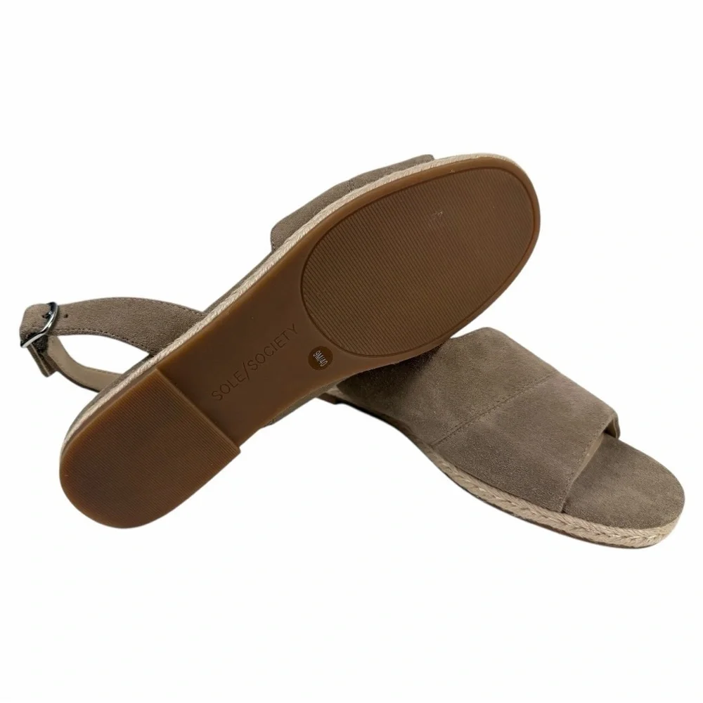 NWOB Sole Society Dolven Dune Suede Leather Back Strap Sandal In Brown Size 9M